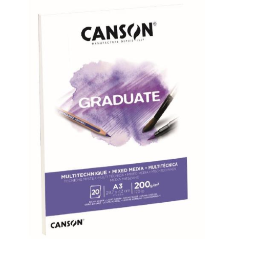 CANSON MIX MEDIA GRADUATE BLOCCO DA DISEGNO 200 GR 290.7X420 mm A3 20 FOGLI BIANCO
